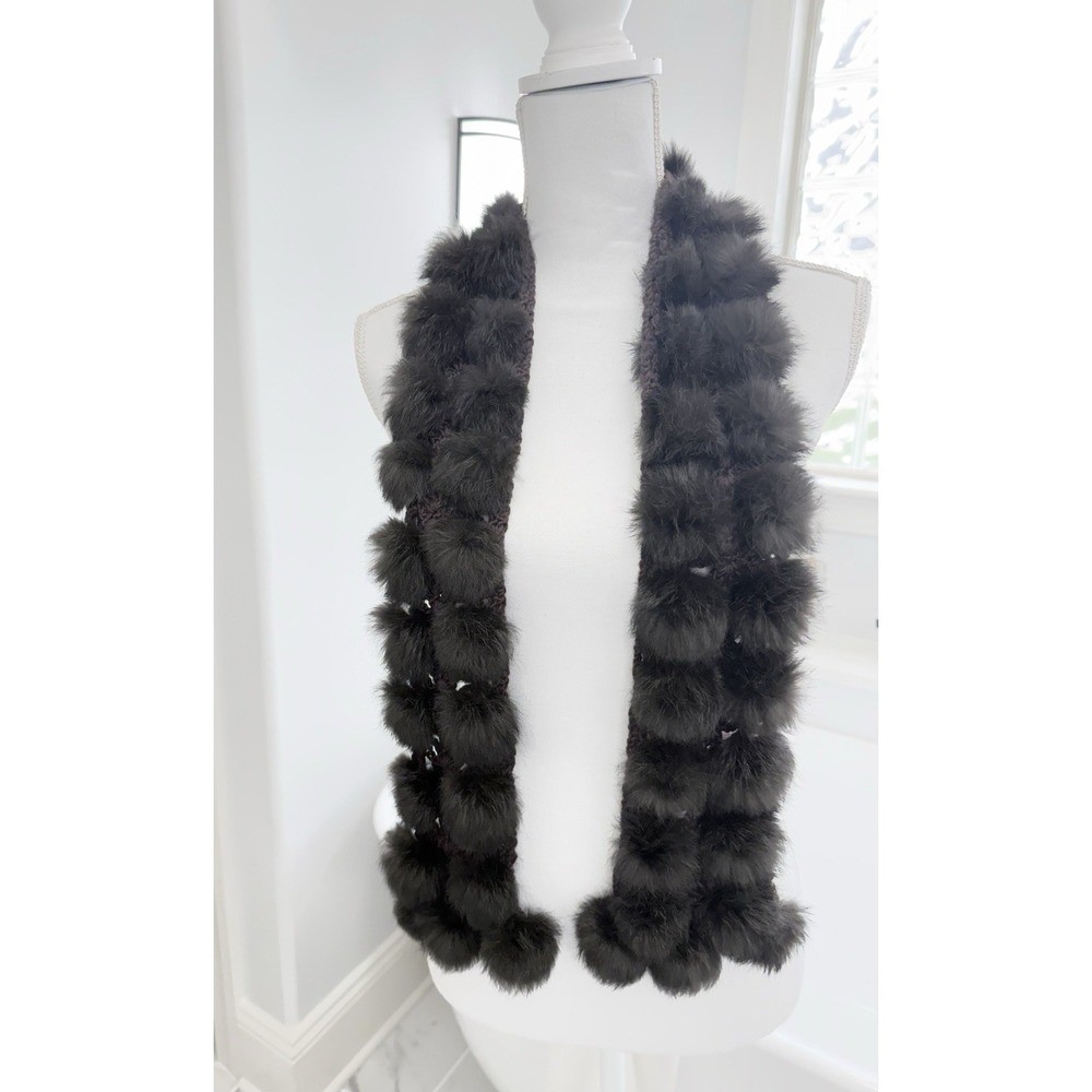 Rabbit Fur Pom Pom Scarf Wrap Chocolate Brown Vintage Preston And York